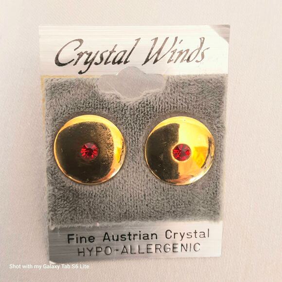 Crystal Winds Stud Earrings Gold Tone Metal Red Austrian Crystals Pierced - Picture 1 of 10